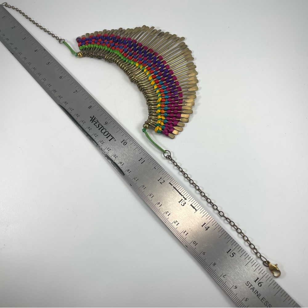 Egyptian Antique Gold Tone Spike Ribbon Statement Choker Necklace Colorful - Picture 6 of 6